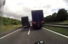 Aggressive Motorcyclist Ends Up In Truck Sandwich
